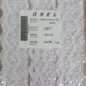 Dantel Polyester Sanal Tül Bant Beyaz 14,50 Metre En 6 cm ON-1517-B