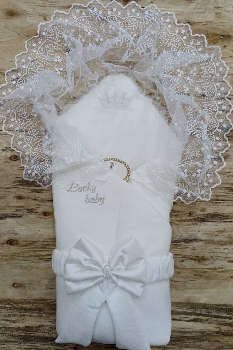 Yenidoğan Sahra Taç Lucky Baby Nakışlı Kumru Kundak Bebek Battaniyesi