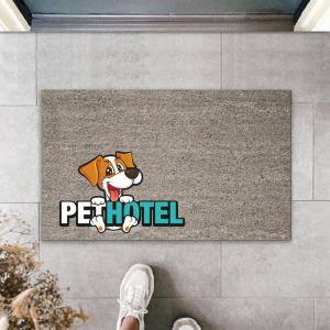 Dijital Baskı Gri Köpekli Pet Hotel Dekoratif Kapı Paspası K-2027