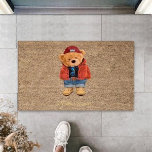 Kahverengi Kapı Önü Paspası Hello Winter Ayıcık Desen  K-3245