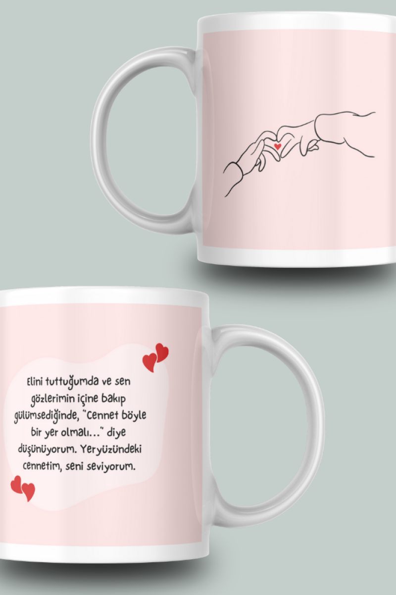 Soyut Desenli Aşk Mesajlı Yazılı Seramik 350 Ml Kupa Bardak