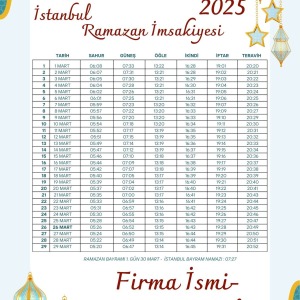 Ramazan İmsakiyesi Modern Kişiye Özel Tasarımlı Dijital Baskı 6 Adet A4 300 gr Model 36