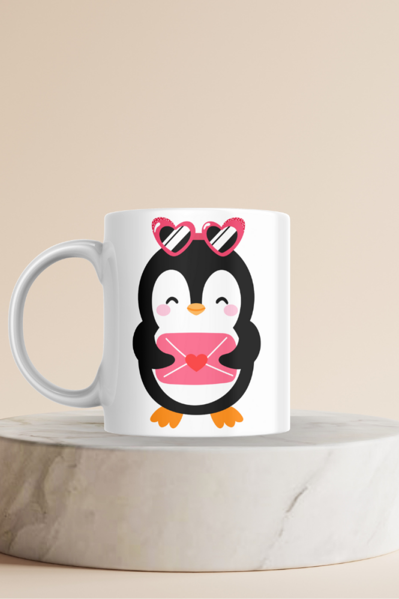 Penguen Baskılı Hediyelik Seramik 350 Ml Kupa Bardak