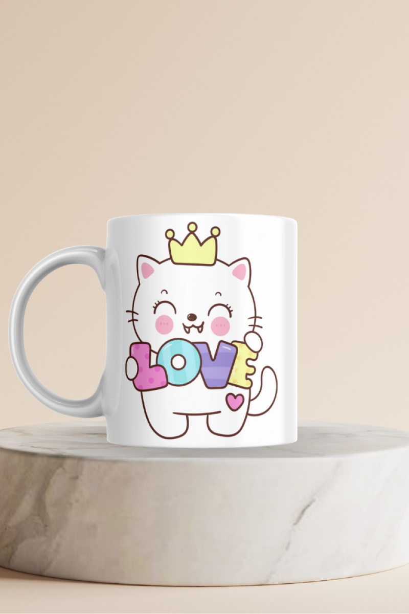 Sevimli Kedi Baskılı Hediyelik Seramik 350 Ml Kupa Bardak