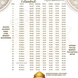 Ramazan İmsakiyesi Modern Kişiye Özel Tasarımlı Dijital Baskı 6 Adet A4 300 gr Model 50