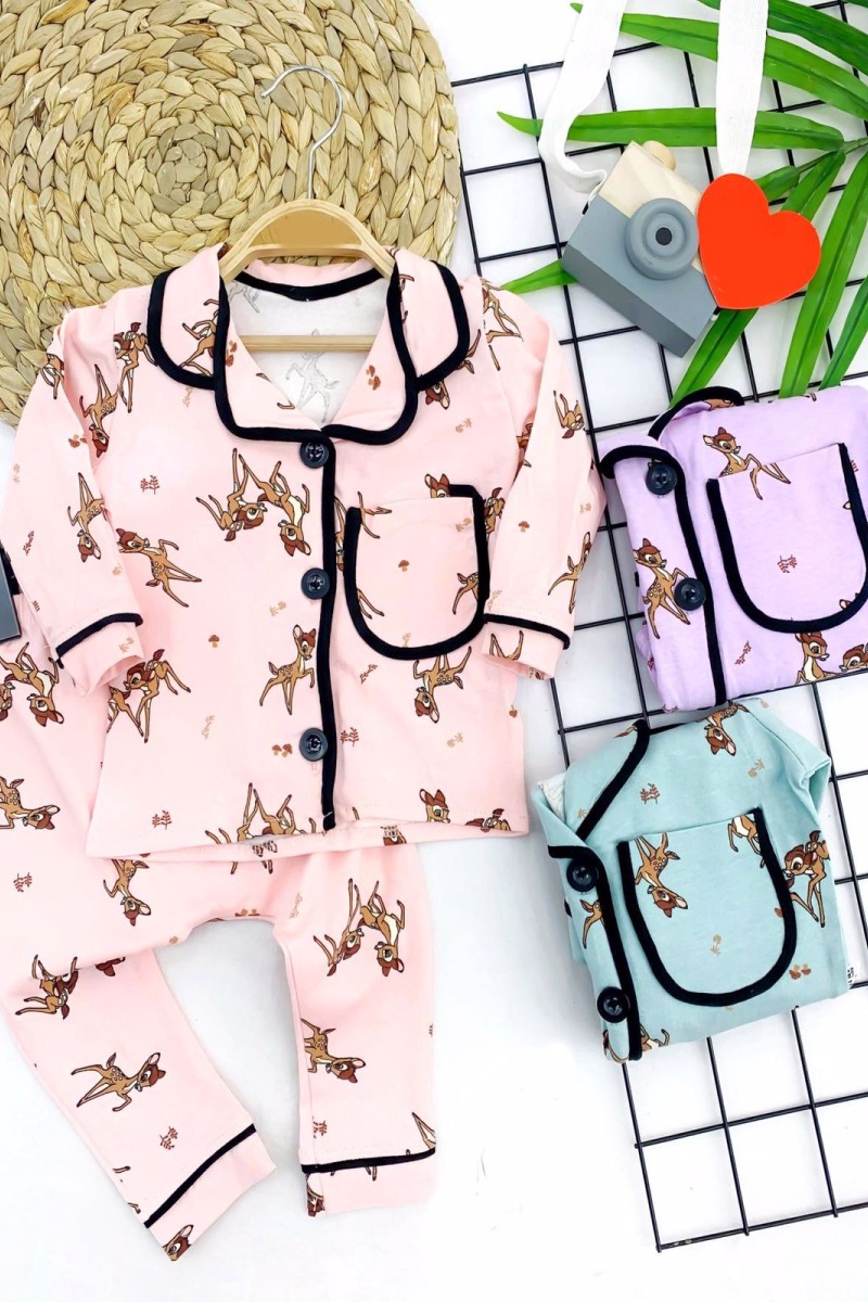 9-12-18-24 Ay Ceylan Baskılı Düğme Kapamalı 2li Kız Erkek Bebek Pijama Takımı