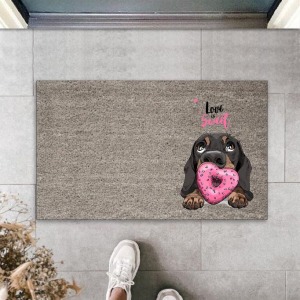 Dijital Baskı Gri Love Sweet Köpekli Dekoratif Kapı Paspası K-2057