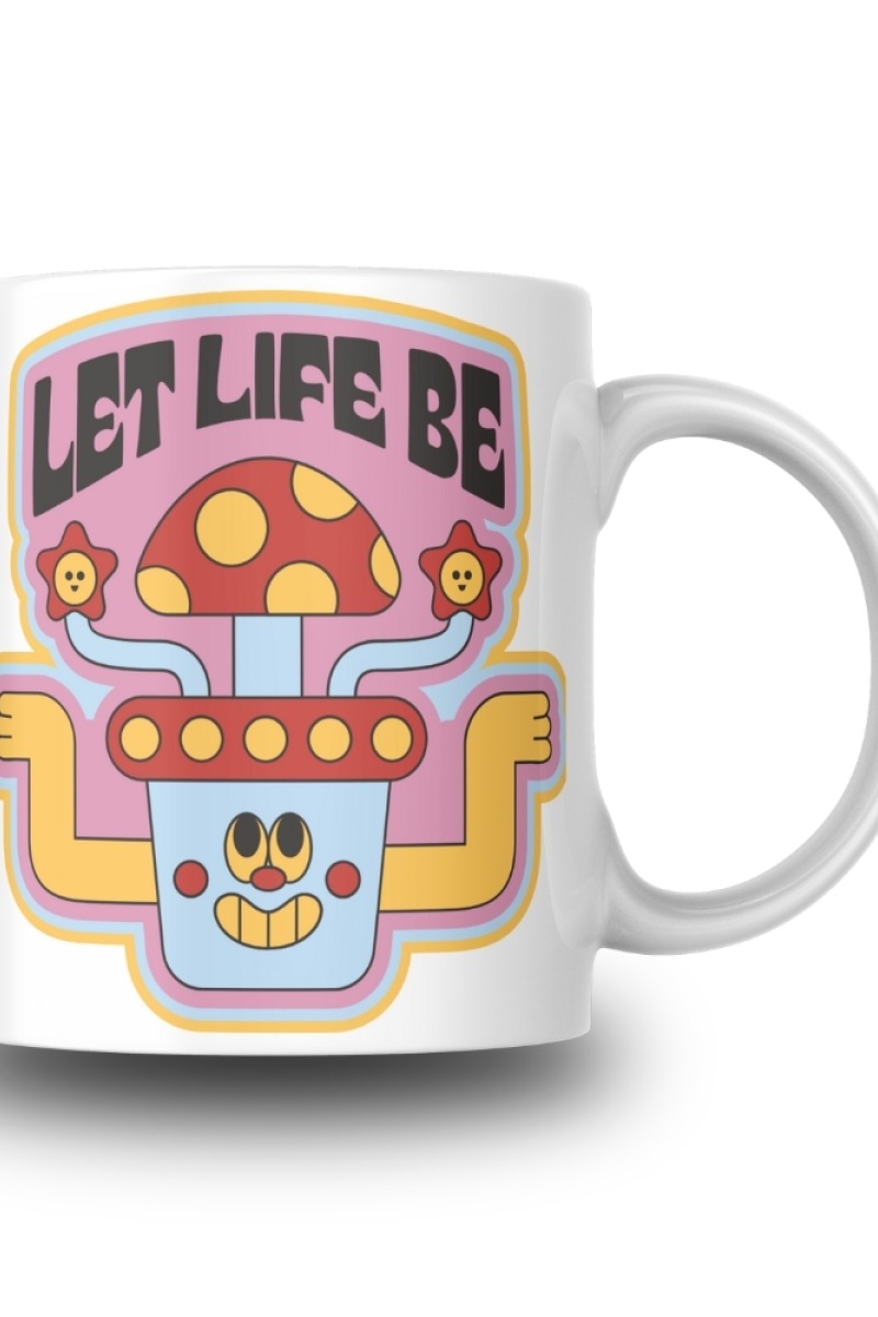 Let Life Be Mantar Desenli Seramik 350 Ml Kupa Bardak