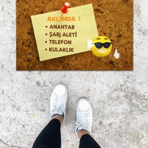 Dijital Baskı Kahverengi Hatırlatma Desen Kapı Önü Paspası