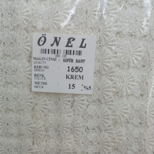 Dantel Polyester Güpür Bant Krem 15 Metre En 6 cm ON-1650-KR