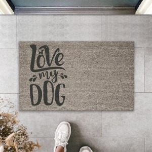 Dijital Baskı Gri Love My Dog Dekoratif Kapı Paspası K-2023