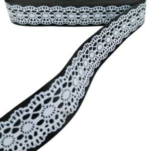 Tafta Dantel Görünümlü Kurdele Siyah 25 mm 5 Metre