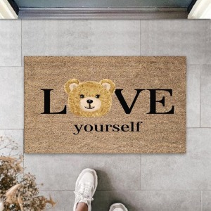 Kahverengi Kapı Önü Paspası Love Yourself Ayıcık Desen  K-3329