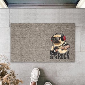 Dijital Baskı Gri On The Rock Köpek Dekoratif Kapı Paspası K-2041