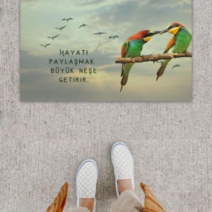 Dijital Baskı Dekoratif Tropikal Kuş Gri Kapı Önü Paspası K-1222