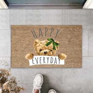 Kahverengi Kapı Önü Paspası Happy Everday Ayıcık Desen  K-3237