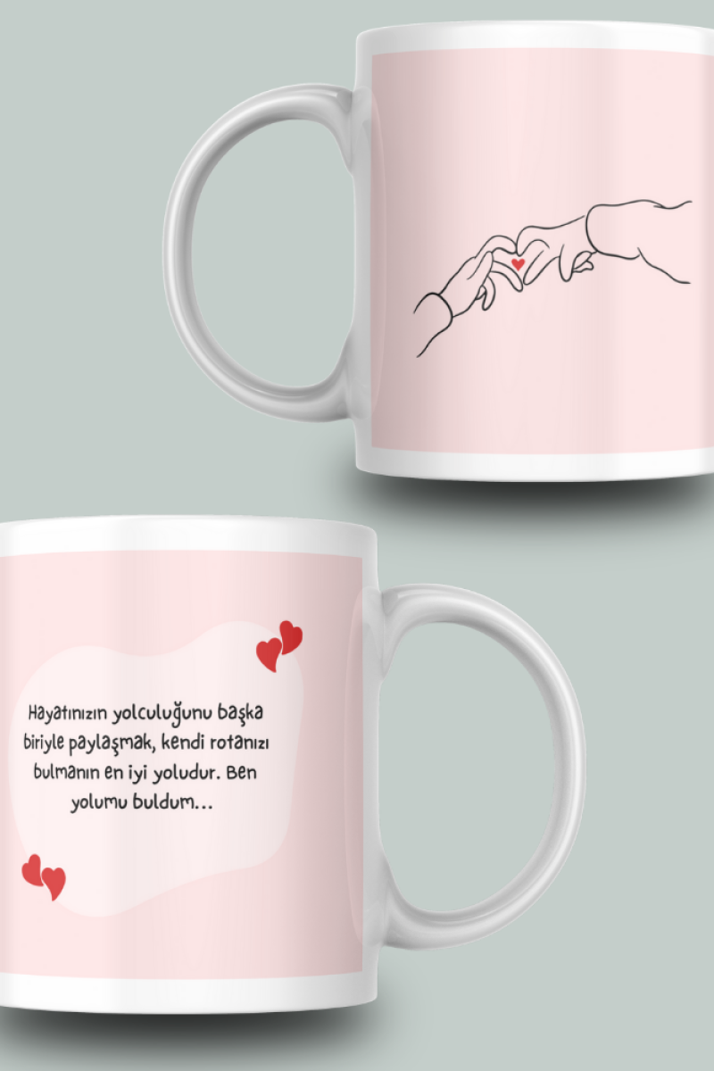 Soyut Desenli Aşk Mesajlı Yazılı Seramik 350 Ml Kupa Bardak