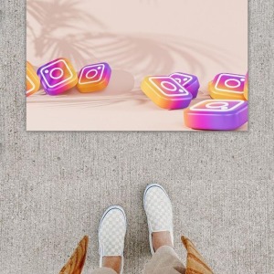 Dijital Baskı Dekoratif Instagram Pembe Kapı Önü Paspası K-1269