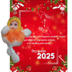 Yeni Yıl 2025 Kart Üzerinde Anahtarlık (Kişiye Özel Yazı Yazdırılabilir) Peluş Bebek 5 adet