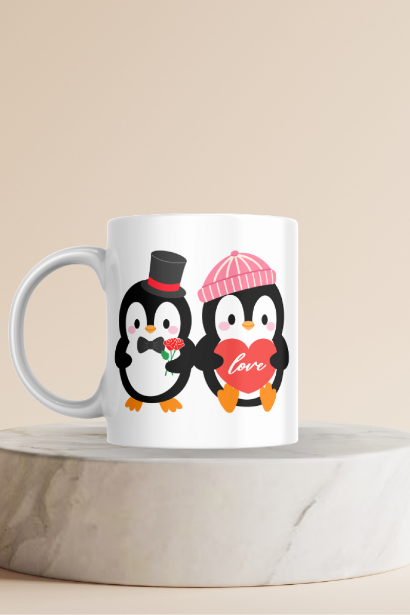 Penguenler Baskılı Hediyelik Seramik 350 Ml Kupa Bardak