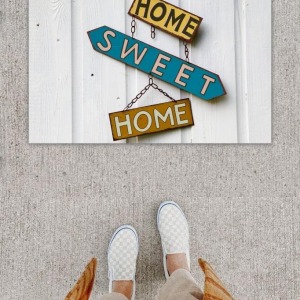 Dijital Baskı Dekoratif Home Sweet Home Beyaz Kapı Önü Paspası K-1229