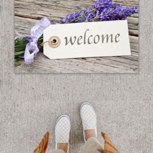Dijital Baskı Dekoratif Welcome Bej Kapı Önü Paspası K-1252