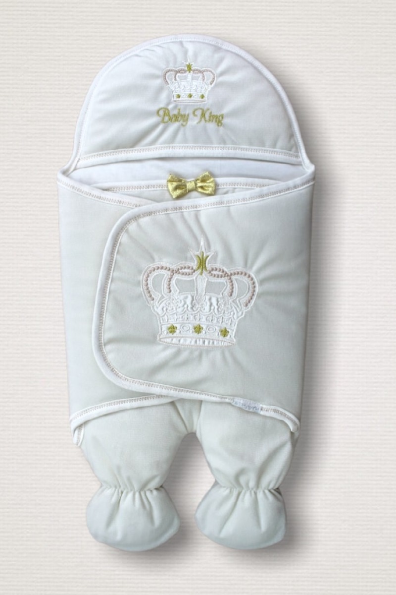 Yenidoğan King Baby Taç Nakışlı Ayaklı Erkek Bebek Kundak