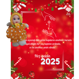 Yeni Yıl 2025 Kart Üzerinde Anahtarlık (Kişiye Özel Yazı Yazdırılabilir) Tütü Bebek  5 Adet