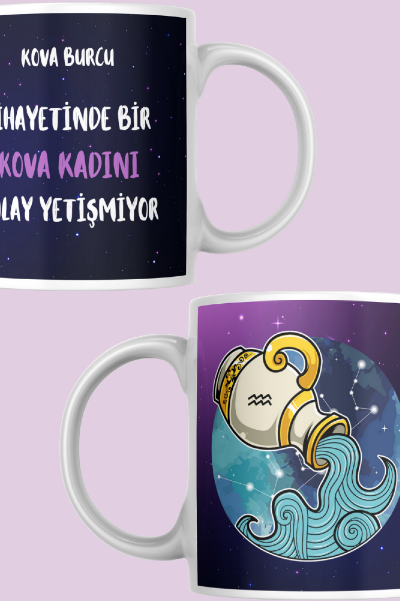 Kova Burcu Kadını Tasarım Seramik 350 Ml Kupa Bardak