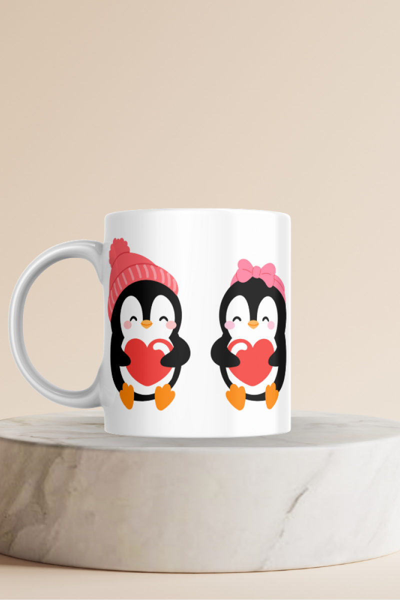 Penguen Baskılı Hediyelik Seramik 350 Ml Kupa Bardak