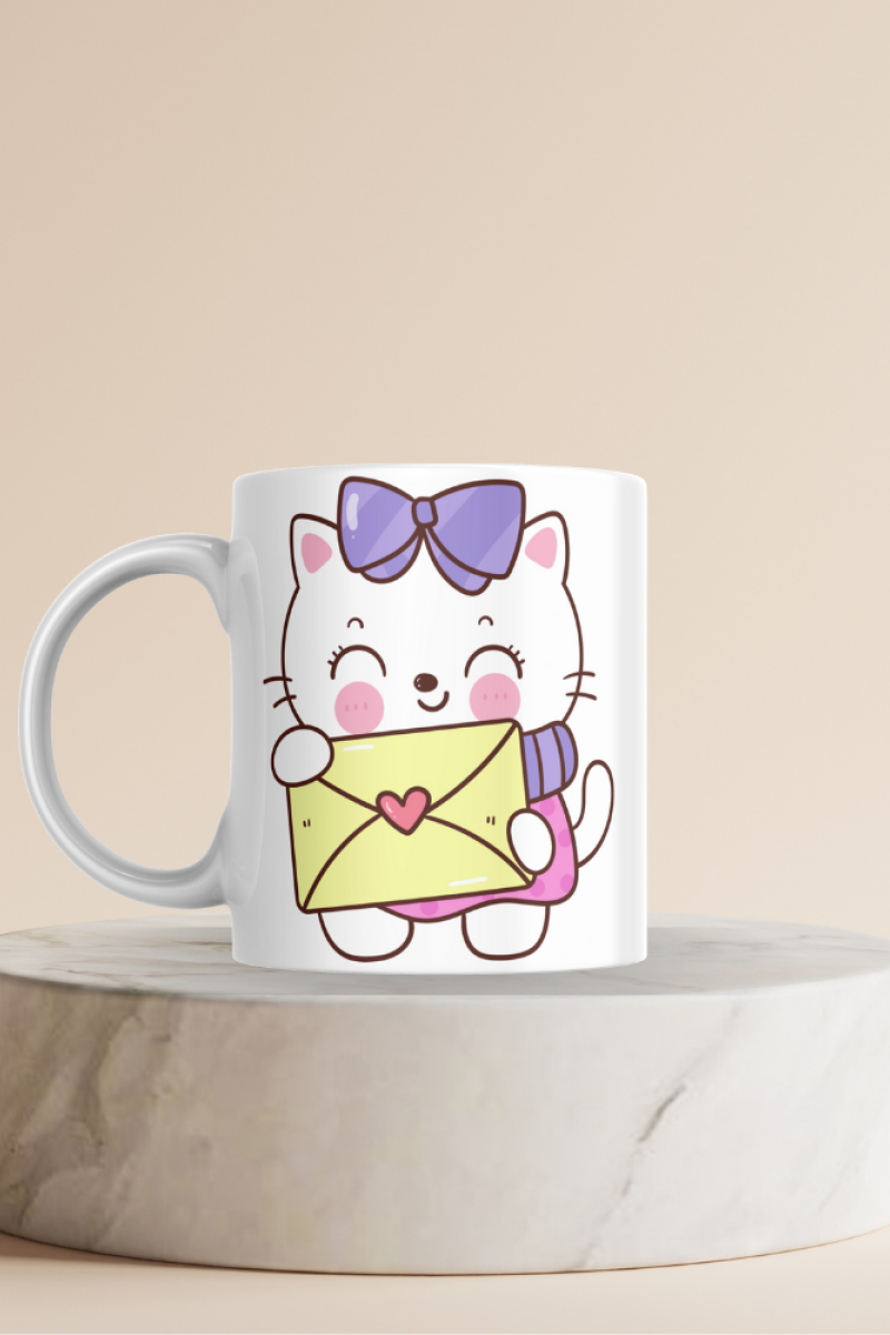 Sevimli Kedi Baskılı Hediyelik Seramik 350 Ml Kupa Bardak