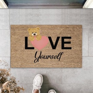Bej Kapı Önü Paspası Love Yourself Ayıcık Desen  K-3327