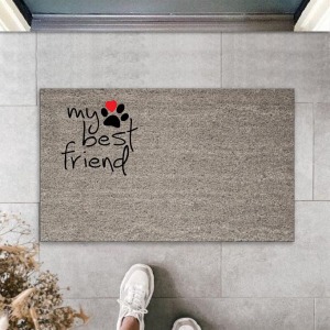 Dijital Baskı Gri Patili My Best Friend Dekoratif Kapı Paspası K-2065