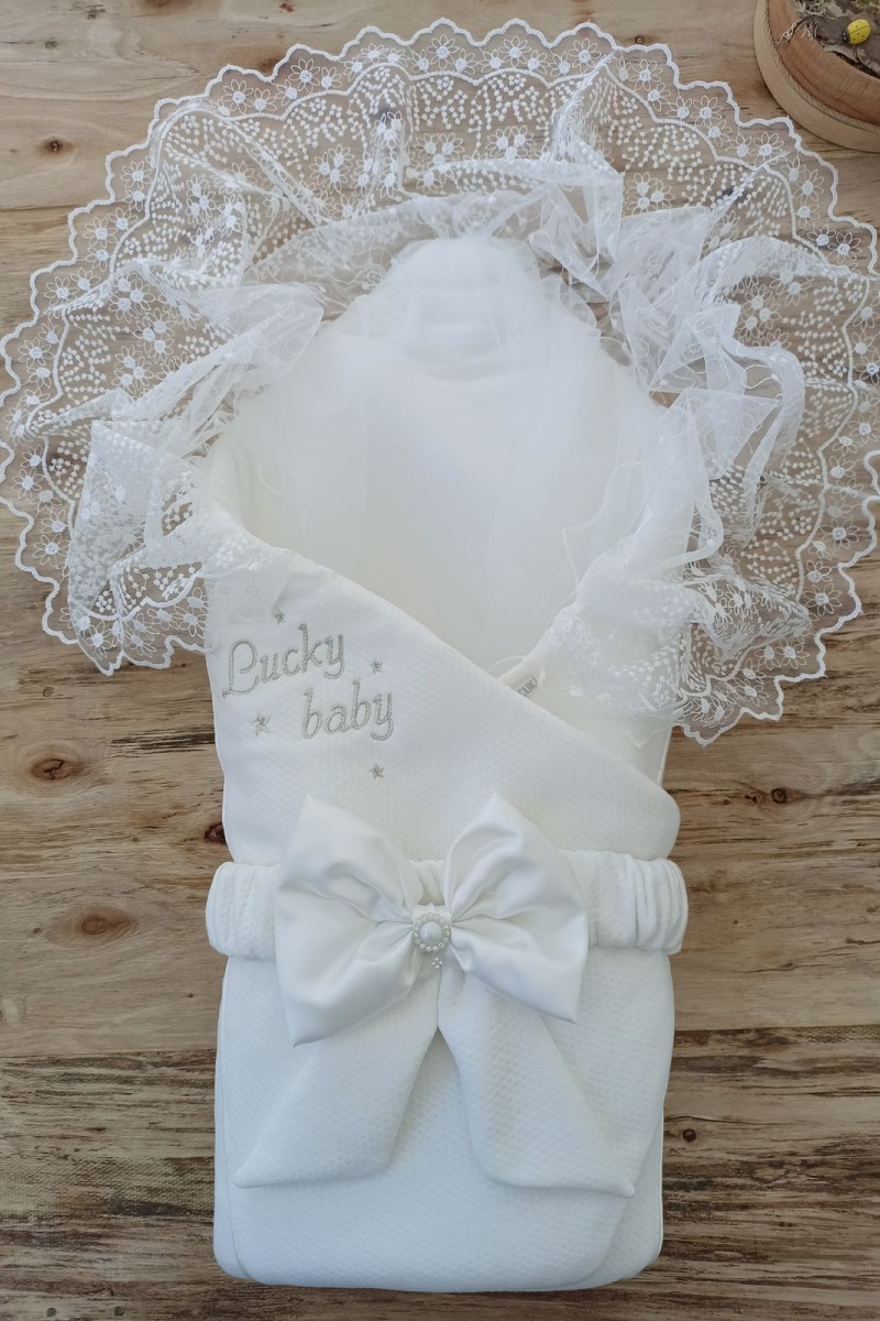 Yenidoğan Sahra Lucky Baby Nakışlı Kundak Bebek Battaniyesi