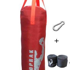 Boks Torbası Eldiven, Karabina ev Bandaj Hediyeli İçi Dolu 60x22cm Kırmızı
