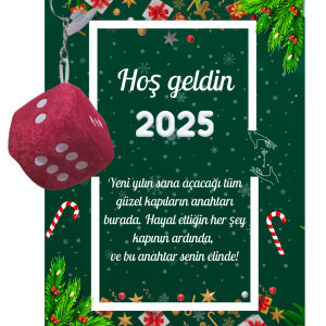Yeni Yıl Kart Üzerinde Anahtarlık (Kişiye Özel Yazı Yazdırılabilir) Zar Model