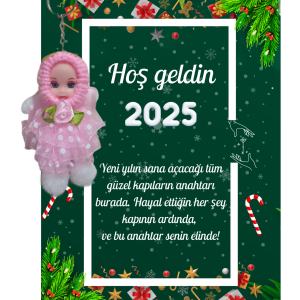 Yeni Yıl Kart Üzerinde Anahtarlık (Kişiye Özel Yazı Yazdırılabilir) Tütü Bebek 