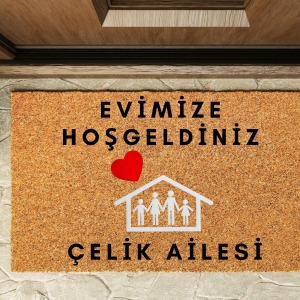Kapı Önü Paspası Kişiye Özel İsim Yazılır Koko Model Kalpli Ev PK-1533