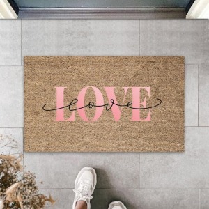 Bej Kapı Önü Paspası Love Desen  K-3300