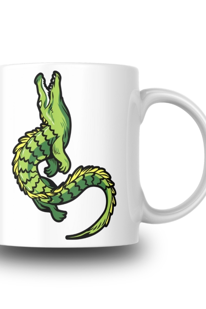 Yeşil Dragon Desenli Seramik 350 Ml Kupa Bardak