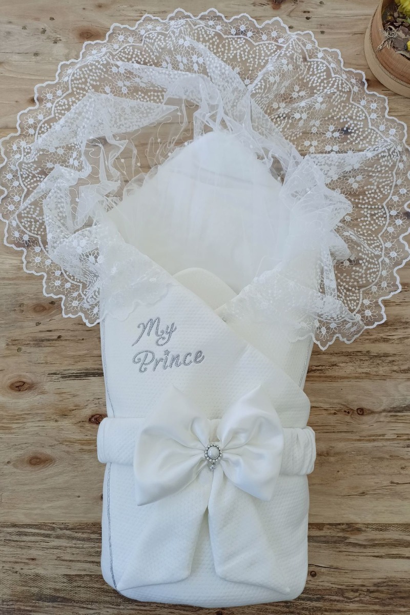 Yenidoğan Sahra My Prince Nakışlı Lüks Kundak Bebek Battaniyesi