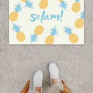Dijital Baskı Dekoratif Ananas Mavi Kapı Önü Paspası K-1214