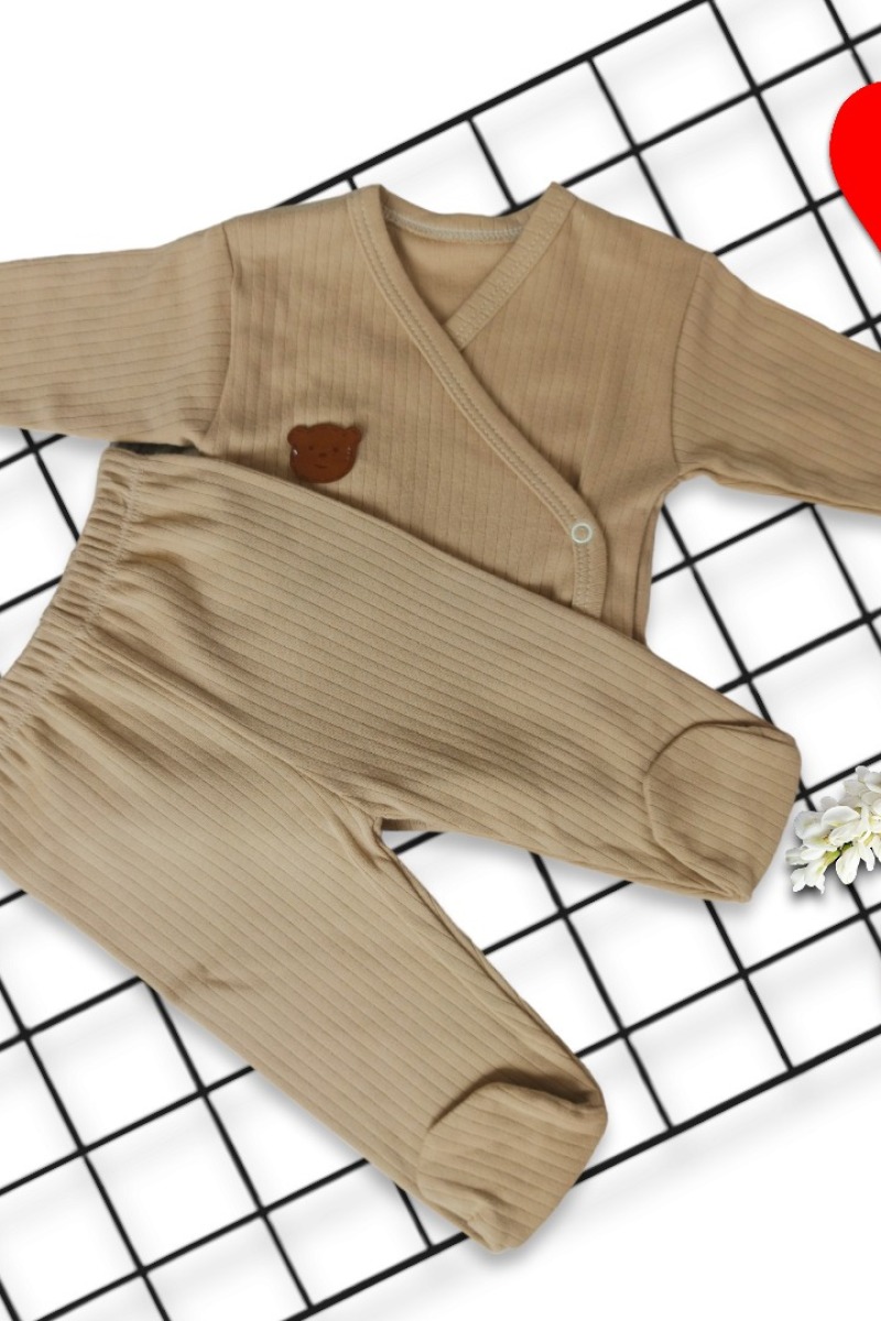 6-9 Ay Patikli Pantolon Yandan Çıtçıtlı Uzun Kollu Sweatli 2li Kız Erkek Bebek Takımı
