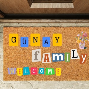 Kapı Önü Paspası Kişiye Özel Yazı Yazılır Koko Model Family Welcome PK-1545