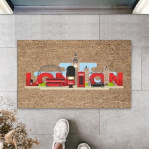 Dijital Baskı Kahverengi London Yazılı Asker Paspas K-3151