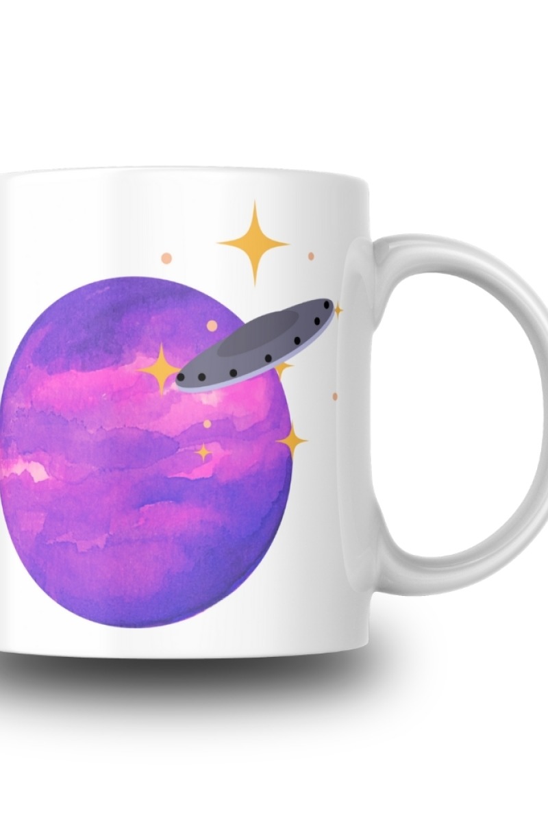 Ufo Desenli Seramik 350 Ml Kupa Bardak